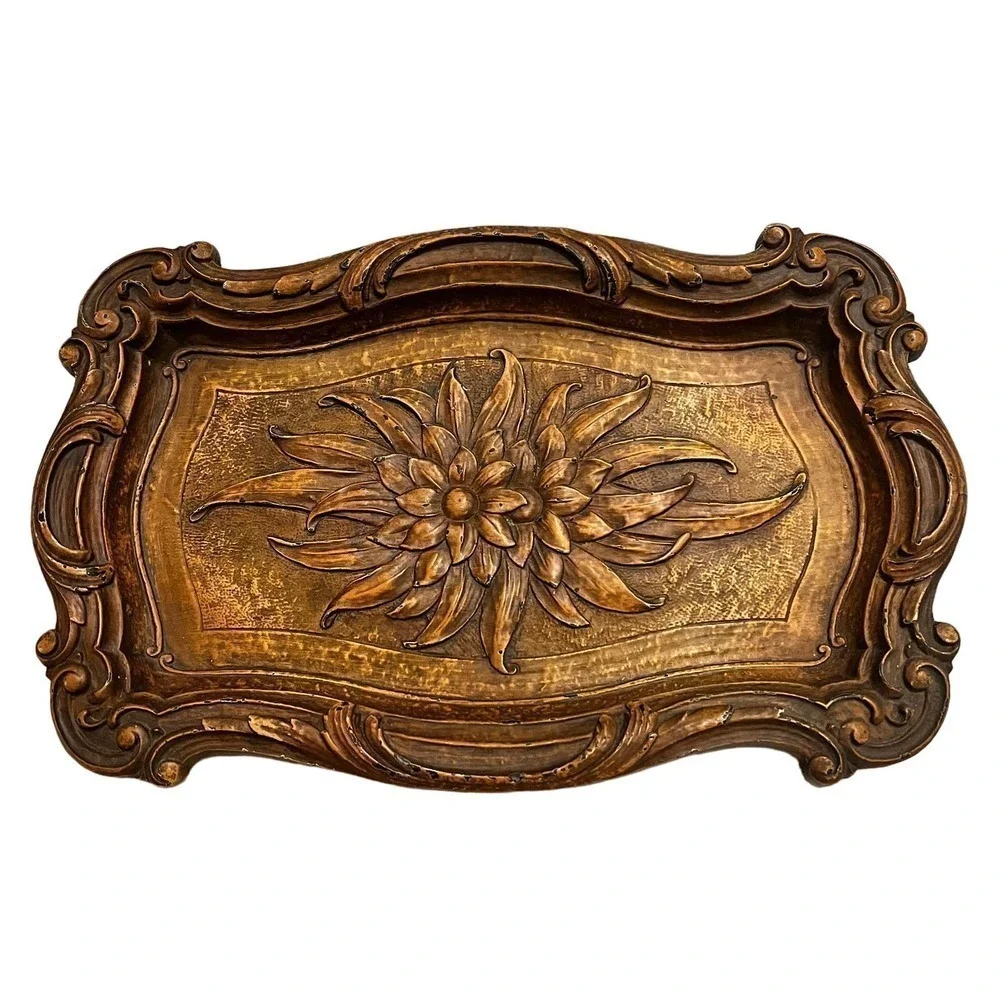 Beautiful Rustic Rectangle Carved Tray